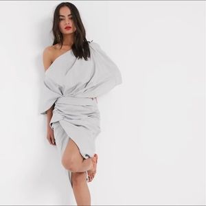 ASOS drape asymmetric gray linen midi dress
